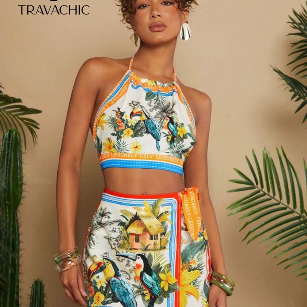 Tropical Print Skirt Set - Multicolor